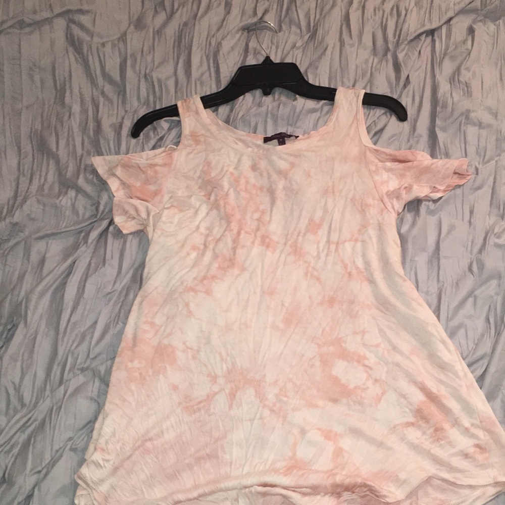 Pink tie-dye off the shoulder shirt